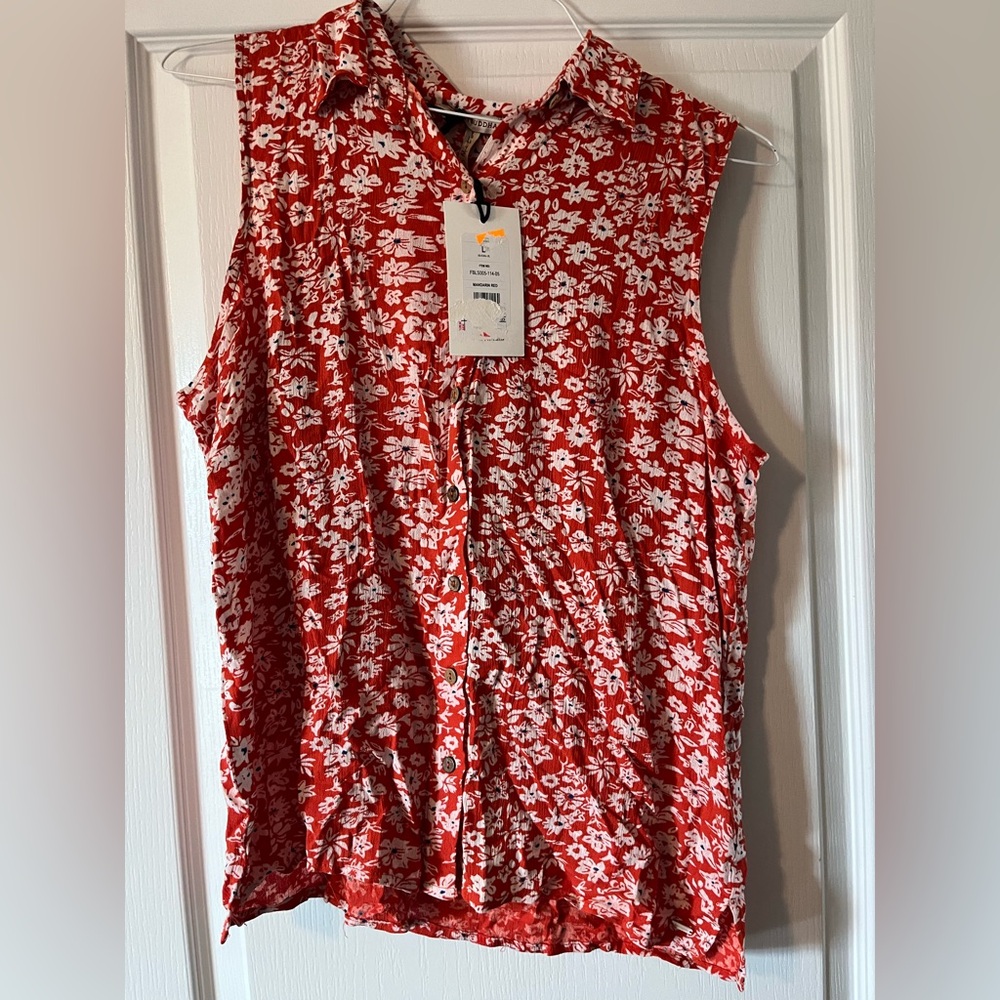 Floral Red Sleeveless Top